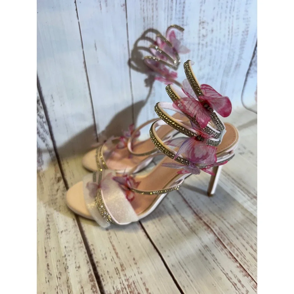 UBWDU Butterfly Rhinestone Heels Womens 10 Pink Bridal Wedding Prom Stiletto New